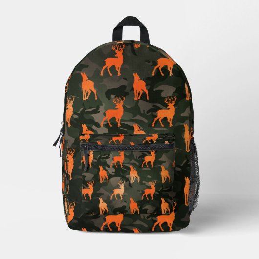 Schwarz-Grau-Camouflage mit Orangenhirsch Bedruckter Rucksack (Vorderseite)