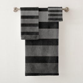 Schwarz-Grau-Camouflage Texturierte Streifen Badhandtuch Set