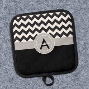 Schwarz Grau Chevron Topflappen