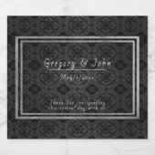 Schwarz-Grau-Damaskus-Silberstreifen-Border-Hochze Schaumweinetikett (Einzelnes Label)