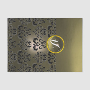 SCHWARZ-GRAU-DAMAST-EDELSTEIN-MONOGRAMM Floral Seidenpapier