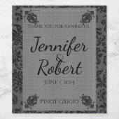 Schwarz-Grau-Damast-Hochzeitsweinlabel Weinetikett (Einzelnes Label)