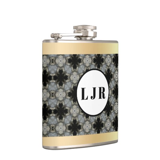 Schwarz & Grau Diamond Muster Vinyl Wrapped Flask Flachmann (Rechts)