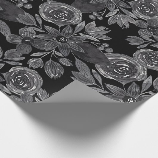 Schwarz-Grau-einfarbige Blätter Geschenkpapier (Ecke)
