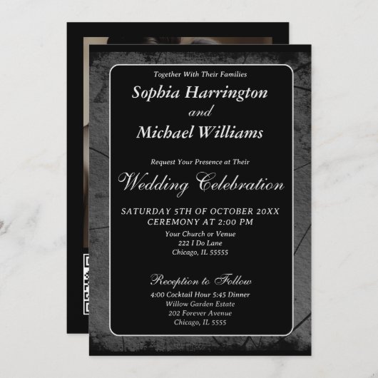 Schwarz-Grau Elegant Modernes Design Einladung (Vorne/Hinten)