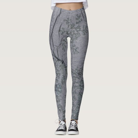 Schwarz-Grau-Elster-Muster Leggings (Vorderseite)