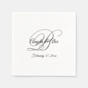 Schwarz-Grau-Extravagant-Script Monogram Serviette