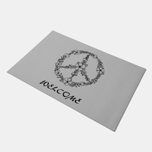 Schwarz-Grau-Friedensschild Begrüßungstür-matte Fußmatte (Schrägansicht)