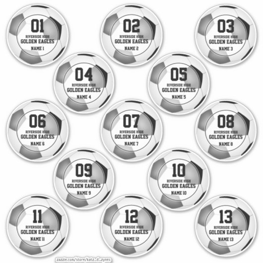 Schwarz-Grau-Fußballmannschaft Farben Set von 13 b Aufkleber (Vorderseite)