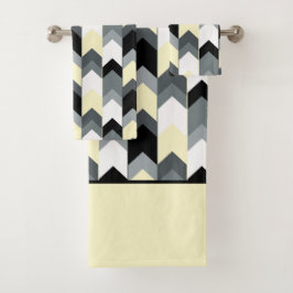 Schwarz, grau, gelb, Zickzack Handtuchhandtuch Set