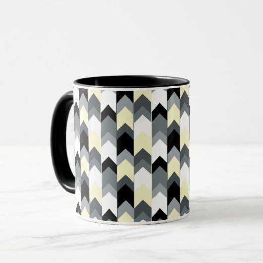 Schwarz, grau, gelb Zickzack Tasse (Vorderseite Links)