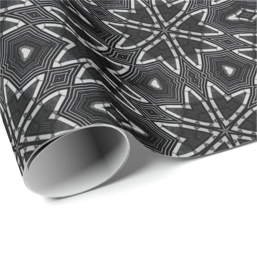 Schwarz-Grau-Geometrie-Blume-Muster dunkle Farbe Geschenkpapier (Rolleneckpunkt)