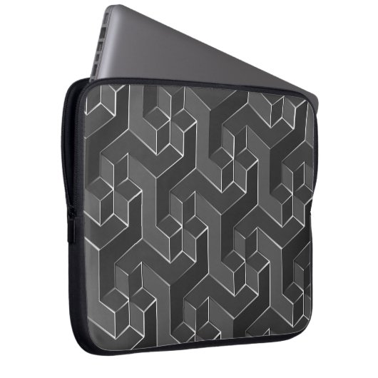 Schwarz-Grau-Geometrie-Kubikmuster Laptopschutzhülle (Vorne Rechts)