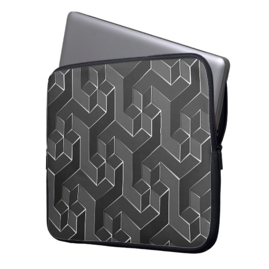 Schwarz-Grau-Geometrie-Kubikmuster Laptopschutzhülle (Vorderseite Links)