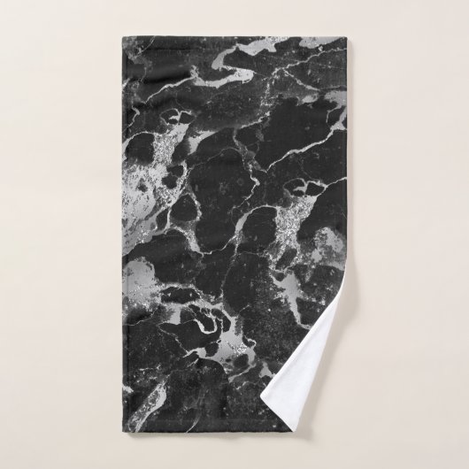 Schwarz/Grau Glitzer Marmor 2 Badetuch Set (Handtuch)