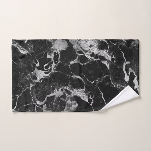 Schwarz/Grau Glitzer Marmor 2 Badetuch Set (Handtuch)