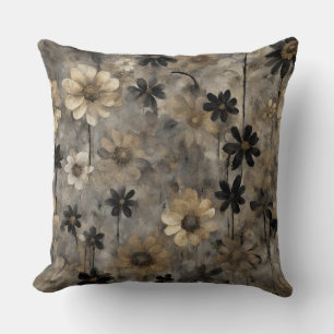 Schwarz Grau Gold Blumenprint Kissen