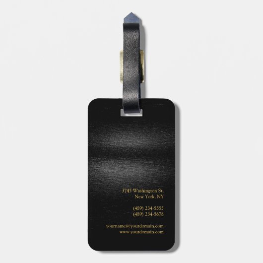 Schwarz-Grau-Gold-Farbe Mit Monogramm Modernes Sch Gepäckanhänger (Rückseite vertikal)