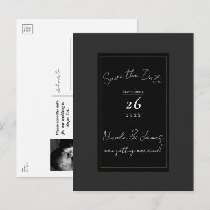 Schwarz Grau Gold Modern Minimal Save-the-Date-Hoc Ankündigungspostkarte