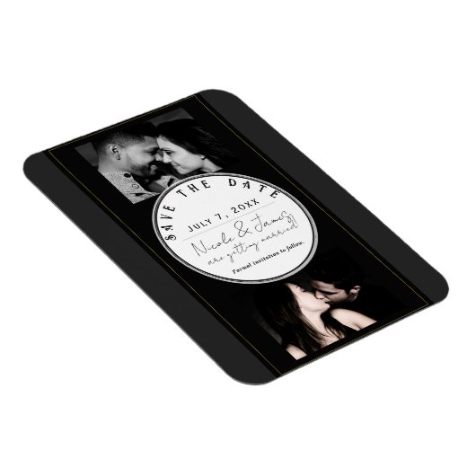Schwarz-Grau-Gold Moderner Minimal Save the Date Magnet (Rechte Seite)