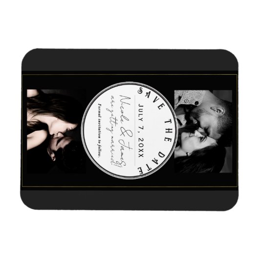 Schwarz-Grau-Gold Moderner Minimal Save the Date Magnet (Horizontal)