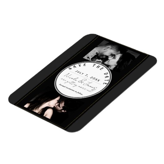 Schwarz-Grau-Gold Moderner Minimal Save the Date Magnet (Linke Seite)