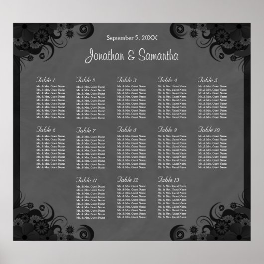 Schwarz/Grau Goth Hochzeit 13 Tischkarten Poster (Vorne)