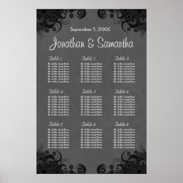Schwarz/Grau Goth Wedding 9 Tables Sitzkarte Poster