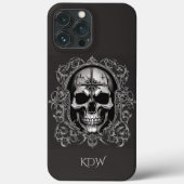Schwarz/Grau-Gothic-Skull-Monogramm Case-Mate iPhone Hülle (Rückseite)