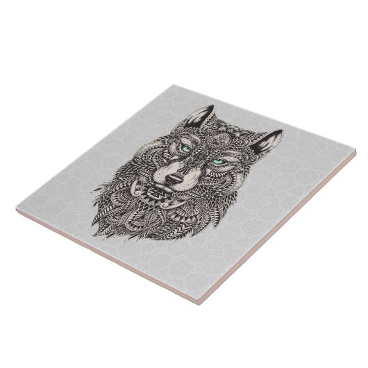 Schwarz-Grau-Grüne-Wolf-Illustration Fliese (Seite)
