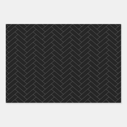 Schwarz-Grau-Herringbone-Muster Geschenkpapier Set (Vorderseite 2)