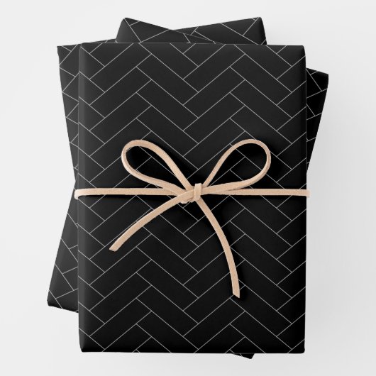 Schwarz-Grau-Herringbone-Muster Geschenkpapier Set (Beispiel)