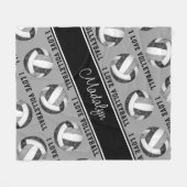 Schwarz-Grau-I-Liebe-Volleyball-Textmuster Fleecedecke (Vorderseite (Horizontal))