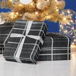 Schwarz Grau Industrielles Gitter Stahl Karomuster Geschenkpapier