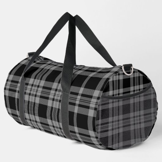 Schwarz Grau Kariert Sport Reise  Duffle Bag (Rechte Ecke)