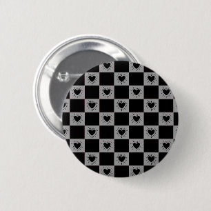 Schwarz&Grau karierte Fliese mit Herzen-Muster Button