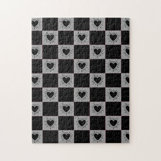 Schwarz&Grau karierte Fliese mit Herzen-Muster Puzzle (Vertikal)