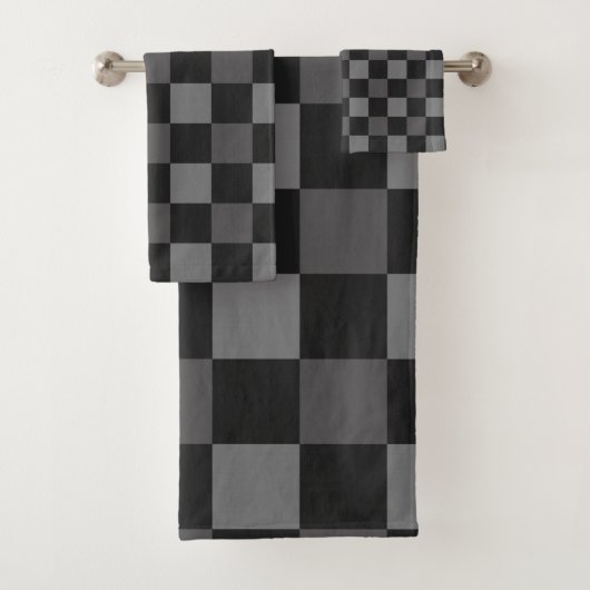 Schwarz & Grau karierte Karo Badhandtuch Set (Insitu)