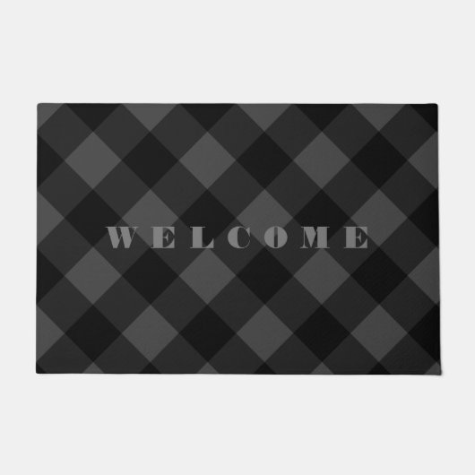 Schwarz-Grau Karierter Karo Doormat Willkommen Fußmatte (Vorderseite)