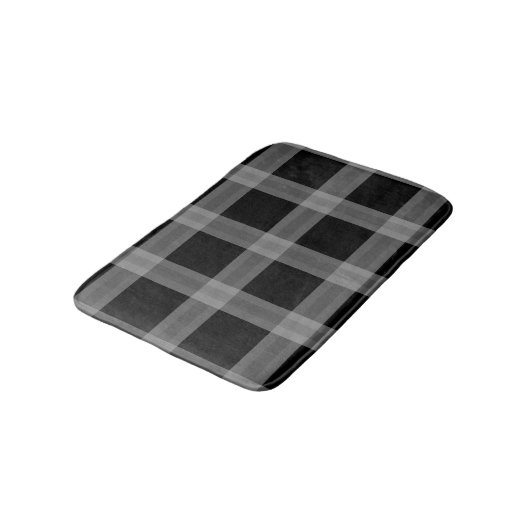 Schwarz-Grau-Kariertes Muster Bath Mat Badematte (Schrägansicht)