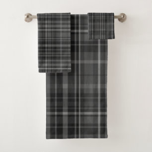 Schwarz-Grau Kariertes Muster Minimal Chic Design Badhandtuch Set