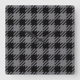 Schwarz-Grau-Kariertes Muster Quadratische Wanduhr