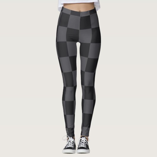 Schwarz-Grau-Kroatische monochromatische Schachbre Leggings (Vorderseite)