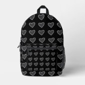 Schwarz-Grau-Liebe-Herz-Muster Bedruckter Rucksack (Vorderseite)