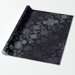 Schwarz Grau Lila Ombre Modern Vintage Floral Geschenkpapier