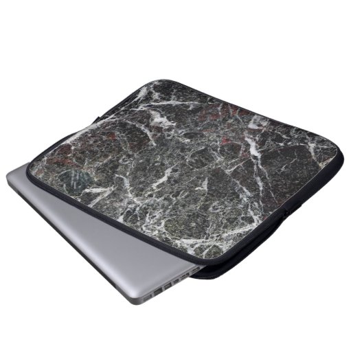 Schwarz-Grau-Marmor-Steinmuster Laptopschutzhülle (Vorne Knopf)