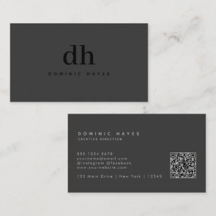 Schwarz Grau Minimal Monogramm QR-Code Professiona Visitenkarte