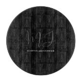 Schwarz-Grau-Mit Monogramm Name Moderner Minimalis Schneidebrett (Vorderseite)