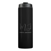 Schwarz-Grau-Mit Monogramm Name Moderner Minimalis Thermosbecher (Vorderseite)