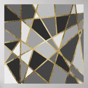 Schwarz & Grau Moderne Geo Gold Dreiecke Poster